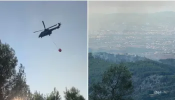 Zjarri në masivin pyjor të Krujës, rinis ndërhyrja nga toka dhe ajri! Zjarrfikësit po punojnë me pompa krahu
