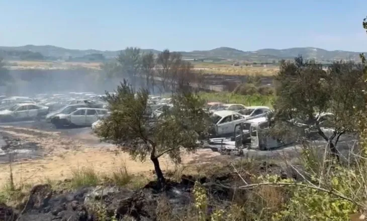 Zjarri në Selenicë, digjen dhjetëra makina në një pikë grumbullimi automjetesh për pjesë këmbimi (VIDEO)