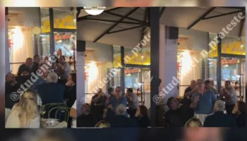 ‘Burg, Burg’/ Të rinjtë kapin ‘mat’ Bledi Çuçin në lokal, Delina Fico i godet nga tavolina, ish-ministri i nxjerr gishtin e mesit