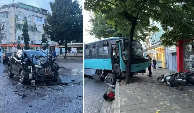 Dalin pamjet e frikshme nga kamerat e sigurisë/ Makina përplas urbanin dhe e nxjerr nga korsia në Tiranë