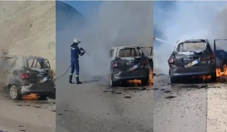 Flakë të mëdha pranë Picarit, digjet plotësisht një automjet (VIDEO)