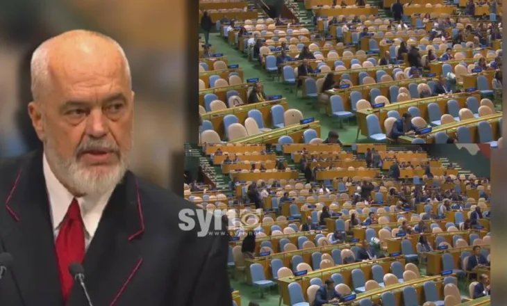 FOTO/ Rama flet ‘me veten’ në OKB, mban fjalim para një salle të boshatisur