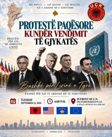 Komuniteti shqiptaro-amerikan paralajmëron protestë para OKB-së në New York pas vendimit të Hagës për ish-krerët e UÇK
