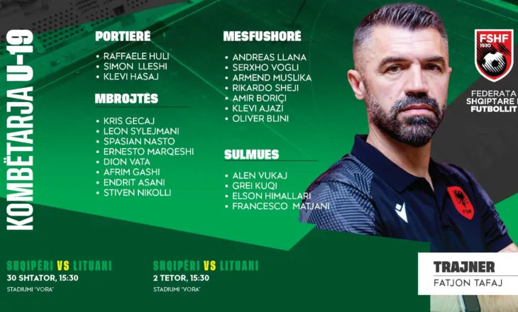 Miqësoret e Kombëtares U-19 kundër Lituanisë / Trajneri Fatjon Tafaj fton 22 lojtarë – Balkanweb.com – News24
