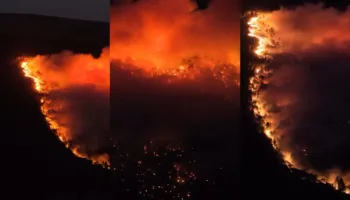 Pamje apokaliptike nga mali i Tërbunit! Zjarri del jashtë kontrollit, flakët alarmojnë fshatin Pezhvë
