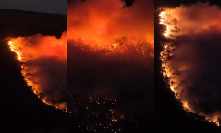Pamje apokaliptike nga mali i Tërbunit! Zjarri del jashtë kontrollit, flakët alarmojnë fshatin Pezhvë