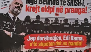 Pankartat ironizuese: “Nga Belinda te SHISH-i, krejt ekipi në pranga! Jep dorëheqjen Edi Rama, nuk të shpëton dot as banda
