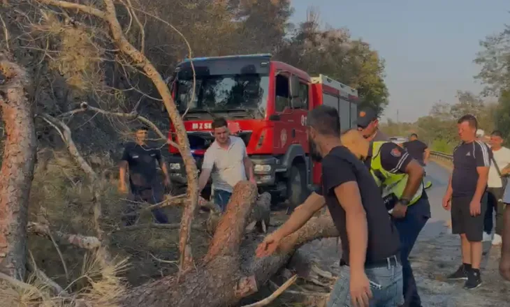 Pisha e dëmtuar nga zjarri bie në rrugë, bllokohet aksi Levan-Fier