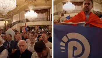 Salla e mbushur plot, Bardhi publikon pamjet! Shqiptarët e SHBA me flamuj dhe banderola në pritje të Berishës