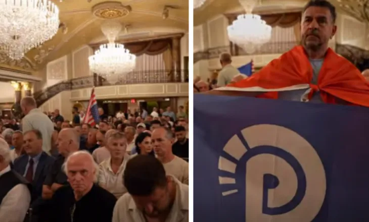 Salla e mbushur plot, Bardhi publikon pamjet! Shqiptarët e SHBA me flamuj dhe banderola në pritje të Berishës