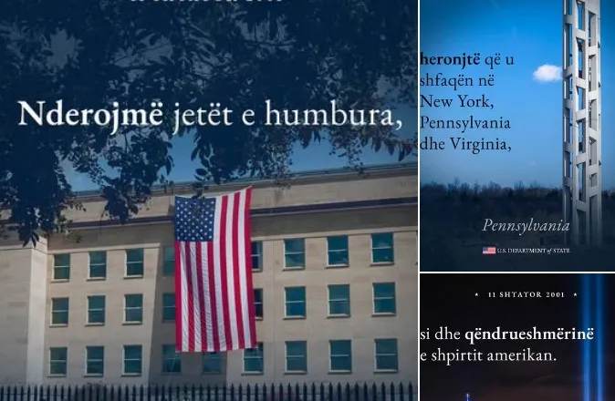Sot 25 vite nga “11 Shtatori”, Ambasada e SHBA në Tiranë: Nderojmë jetët e humbura, heronjtë dhe qëndrueshmërinë e shpirtit amerikan!