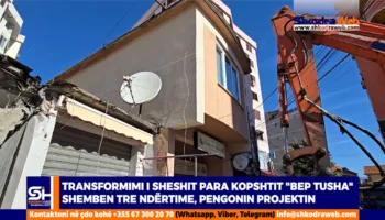 VIDEO – Pengonin projektin e transformimit të sheshit para kopshtit “Bep Tusha”, shemben 3 ndërtesa…
