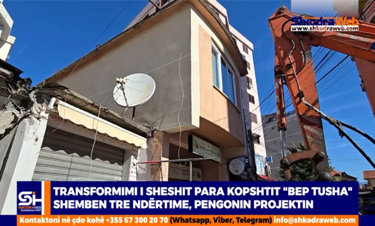 VIDEO – Pengonin projektin e transformimit të sheshit para kopshtit “Bep Tusha”, shemben 3 ndërtesa…