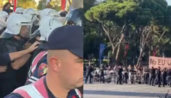 Von der Leyen në Tiranë, protestuesit përplasen me policinë: Jo Bashkim Europian me Ramën (VIDEO)