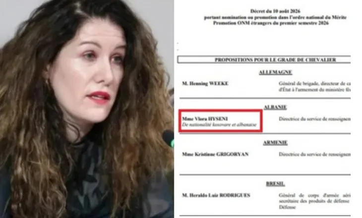 Zbulohet Dokumenti/ Vlora Hyseni ishte propozuar në muajin gusht nga Franca për nderimin me gradën “Kalorës i Urdhrit Kombëtar të Meritës”!