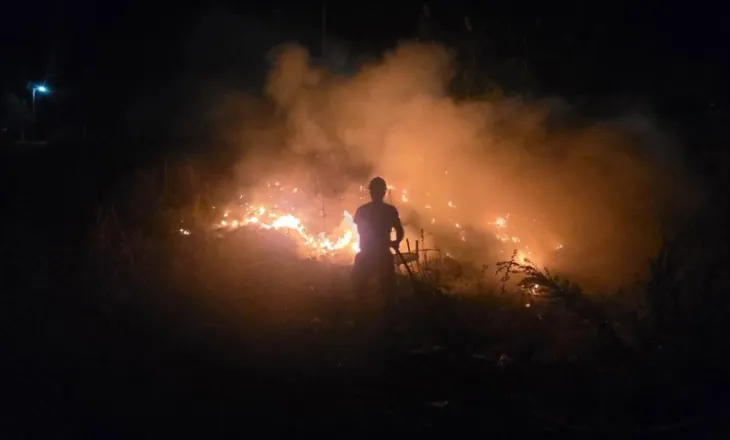 Zjarr i madh pranë Urës së Kardhiqit, ndërhyrja shmang përhapjen e flakëve drejt banesave, digjen sipërfaqe të tëra me bimësi