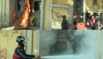 FOTO/ Digjet dera e Ministrisë, protestuesit bashkohen në Bulevard dhe blindohet Kryeministria