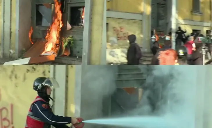 FOTO/ Digjet dera e Ministrisë, protestuesit bashkohen në Bulevard dhe blindohet Kryeministria