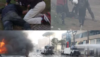 FOTO/ Disa protestues dhe policë në gjendje të rëndë në Bulevard, protesta del jashtë kontrollit