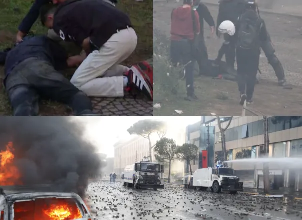 FOTO/ Disa protestues dhe policë në gjendje të rëndë në Bulevard, protesta del jashtë kontrollit