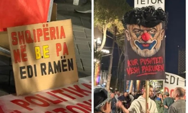 FOTO/ ‘Mos shit Shqipërinë more bir qeni’, pankartat pikante në protestë