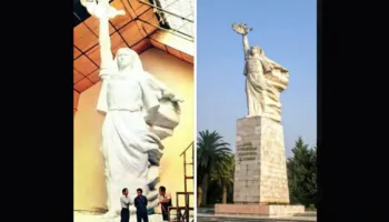 Foto nga përfundimi i monumentit “Nënë Shqipëri”/ Skulptorët krah saj