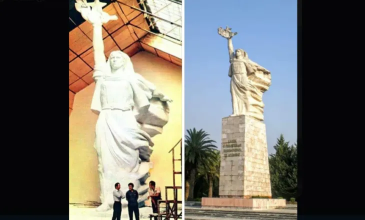 Foto nga përfundimi i monumentit “Nënë Shqipëri”/ Skulptorët krah saj