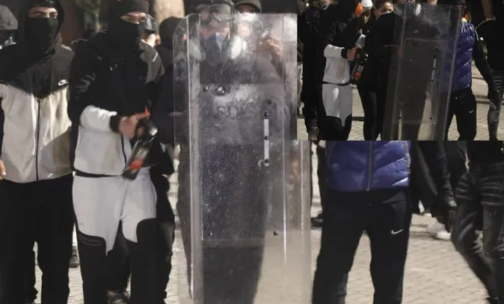 FOTO/ U përplasën te Kryeministria, të rinjtë i marrin mburojën dhe sprajin me piper policisë dhe i rrinë përballë
