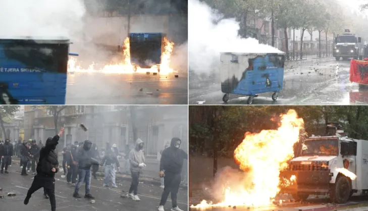 Gaz lotsjellës, ujëhedhëse me piper dhe bomba molotov para kryeministrisë