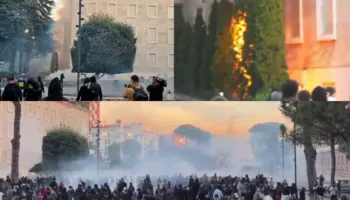 Kryeministria si zonë ”lufte”, digjen pemë dhe hidhet gaz lotsjellës pa fund. Tentohet hyrja në Kryesinë e Kuvendit