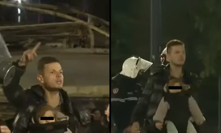 Me vajzën e mitur në shkallët e Kryeministrisë, protestuesi u bën thirrje policëve: “Hiqni kapelet!”