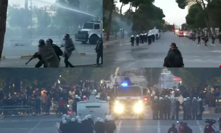 Pas valleve rinisin trazirat në Tiranë, Policia i mbyt me gaz lotsjellës sapo u hodhën gurë mbi ta