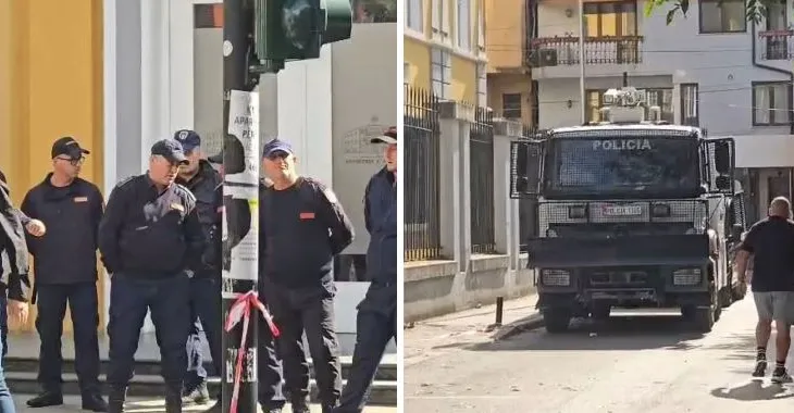 Protesta e studentëve, prani e shtuar e policisë te Ministria e Arsimit, në gatishmëri edhe autoboti i ujit