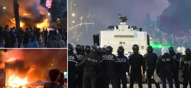 Protestuesit i vënë zjarrin një tjetër biznesi, digjet kioska në bulevardin “Dëshmorët e Kombit”! Tymi dhe flakët mbulojnë zonën