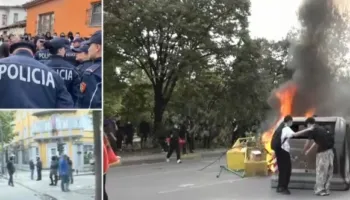Protestuesit nuk kursejnë as kioskat e biznesit, i shkatërrojnë dhe grabisin! Pajisjeve u vënë flakën, Policia shoqëron disa persona