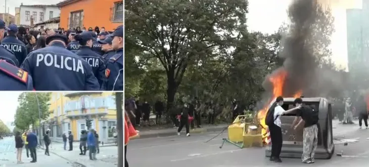 Protestuesit nuk kursejnë as kioskat e biznesit, i shkatërrojnë dhe grabisin! Pajisjeve u vënë flakën, Policia shoqëron disa persona