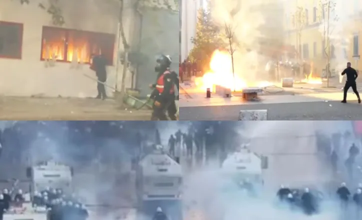 Revoltë në Tiranë, flakët në Komisariatin nr 3 prekin disa efektivë. Breshëri molotovësh, gurësh dhe gaz lotsjellës