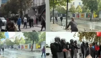 Rikthehen tensionet dhe dhuna te Ministria e Arsimit, protestuesit hedhin gurë dhe sende të forta! Policia përgjigjet me ujë e gaz duke i larguar
