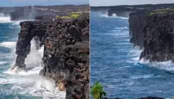 Shembet harku i famshëm i Hawaiit, monumenti natyror 27 metra i lartë përfundon në Oqeanin Paqësor