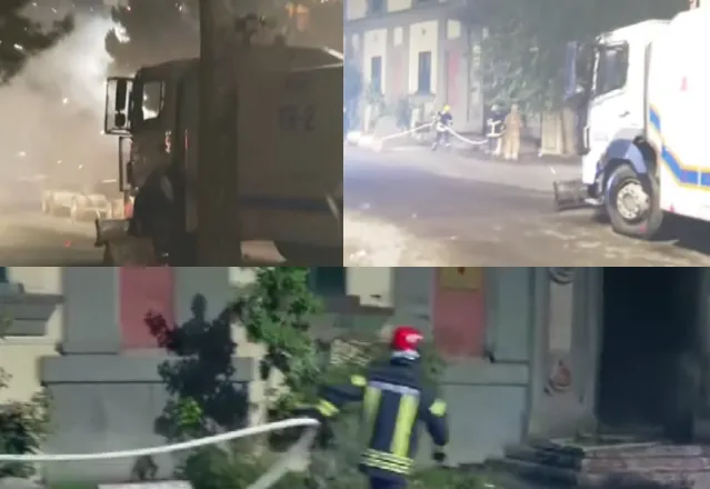 Shpërthime në qendër të Tiranës, protestuesit përdorin lazer. Flakë te Ministria e Infrastrukturës dhe Energjisë