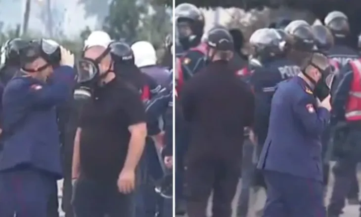 Skënder Hita shfaqet me maskë kundër gazit pranë Kryeministrisë, vijojnë përplasjet mes policisë dhe protestuesve
