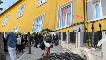 STUDENTËT në protestë: Thyejnë me gurë xhamat e Ministrisë së Arsimit, vezë e letra higjenike drejt godinës