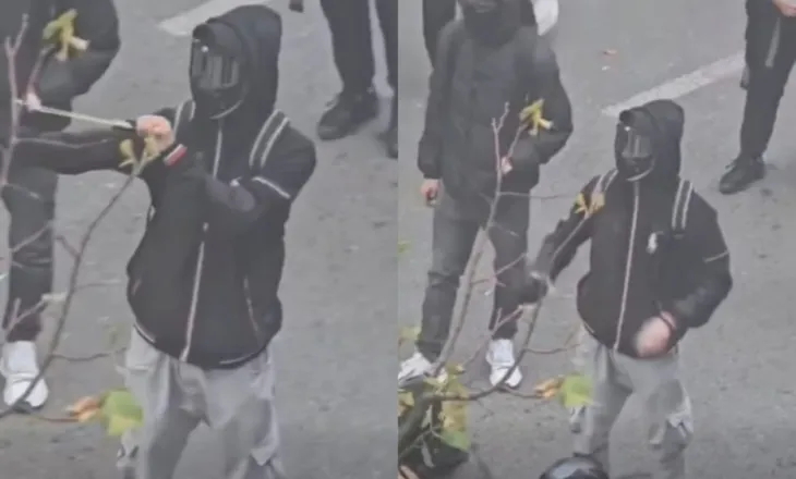 “Studenti” qëllon me llastiqe me zara mbi policinë, Balla nxjerr videon nga protesta: Ky është krim