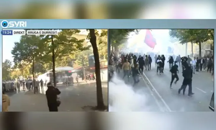 Tensionohet situata te Rruga e Durrësit/ Policia sulmon me ujë dhe gaz lotësjellës, të rinjtë i përgjigjen…