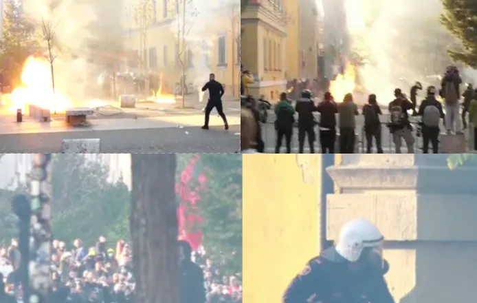 Vatra zjarri në disa Ministri, policia me plumba gome kurse protestuesit hedhin gurë